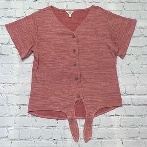 Weatherproof Vintage Tie Front Knit Top - Rose Heather size M